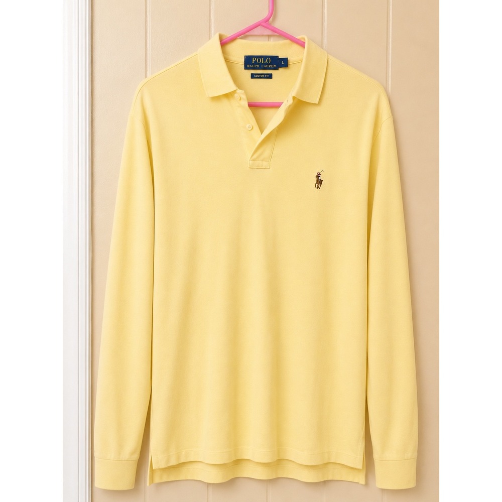 Polo Ralph Lauren Mens Yellow Pima Soft Touch Long Sleeve Polo Custom Fit L
